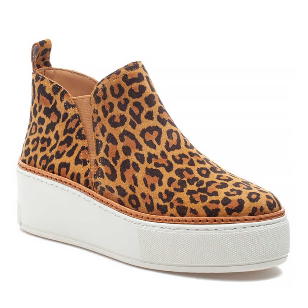 NIB J/SLIDES NYC MIKA SNEAKER TAN MULTI (LEOPARD) SUEDE - SIZE 8M